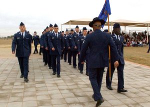 Airmen marching in formation at graduation